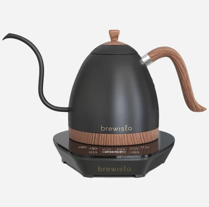 Ceainic Brewista Artisan 0,6 L — Negru mat / Detalii din lemn